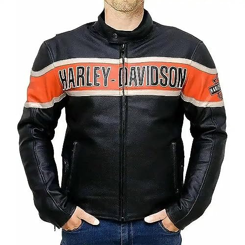 JACKETHUB The Black Harley Biker Victoria Lane Jacket For Men’s – Davidson Motorcycle Style Leather Jacket (US, Alpha, 4X-Large, Regular, Regular, Black Leather)