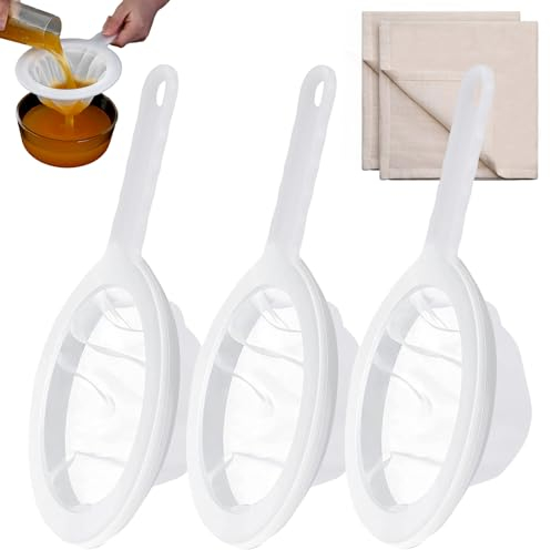 3 Piezas Colador de Malla 100/200/400 Con 2 47 * 47cm Tela Filtrante, Filtro de Nylon Para Alimentos, Malla Fina Para el Hogar, Café, Té, Zumo de Frutas, Vino, Leche