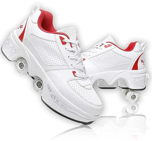 preyrocbirds Chaussure Roller Fille, Patin a Roulette, Chaussures de Skateboard, Multi-usages Basket Roller Retractable, Rollers Quad Roues, Chaussure a roulettes pour Garçons Filles et Adulte