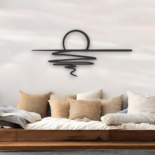 Tubibu Metall-Wandkunst – Sonnen-Glitzer-Wanddekoration – schwarze minimalistische Linienkunst – Sonnenaufgang-Wandbehang für Wohnzimmer, Schlafzimmer, Einweihungsgeschenk im Freien (Large)