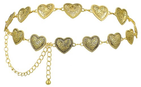 AOZUO Damen Concho Kettengürtel, Goldener Gürtel Waist Chain Gürtel Gold Herzform Taillenkette Gold Piraten Accessoires Damen Piratenkostüm Damen Accessoires für Kleid (Gold)