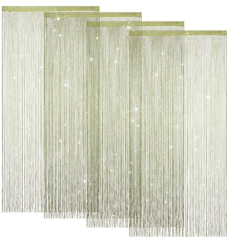 Lot de 4 rideaux à fils pour porte, 100 x 200 cm, rideaux à paillettes pour salon, chambre à coucher, décorations de fête, vert