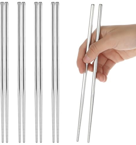 YUXIANLB 5 paia di bacchette in metallo, riutilizzabili, color argento, lavabili in lavastoviglie, in acciaio inossidabile 304, leggere, antiscivolo, giapponesi, coreane, cinesi, per cucinare la