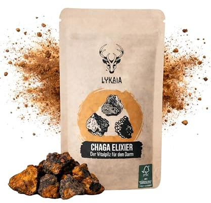 LYKAIA Chaga Extrakt – koffeinfreie Alternative zu Kaffee aus wild gesammeltem Chaga Pilz Tee Pulver, dual extrahiert, 100% natürlich, Superfood vegan und glutenfrei