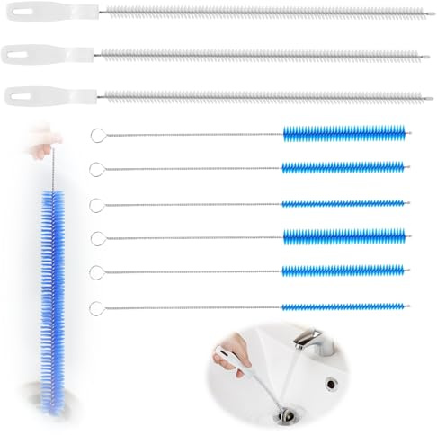 Dräneringsrengöringsborste, rengöringsborste set för avloppskanaler, 9 stycken borstar för avloppskanaler, inkl. 3 stycken 45 cm avloppsrensare och 6 rörrengöringsborste, slangborste, för kök badrum