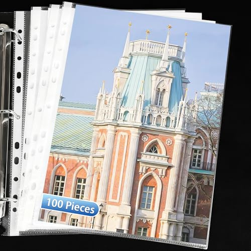 Yonality fundas transparentes a4, 100 fundas de plástico multitaladro, portafolios a4 plastico, abierto superior, para almacenar y proteger papel,documentos y archivos en escuelas,hogares y oficinas