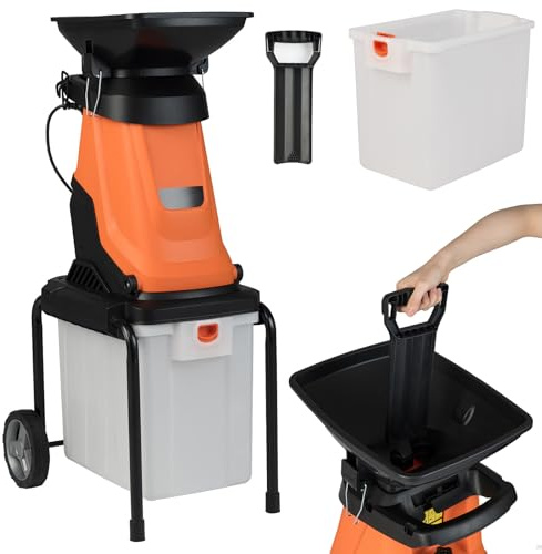 RELAX4LIFE 3000W Broyeur Végétaux et Branches Silencieux 2-EN-1 avec Bac 50L, 2 Roues de Transport, Ratio de Broyage 15:1, Broie Jusqu'à 45mm pour Compost Déchets Verts(Orange)