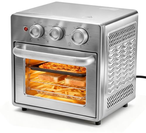 OLIXIS Air Fryer Toaster Oven Combo, 16.9QT Oven Countertop 5 Functions in 1, 4 Accessories Included, Stainless, Up to 450°F