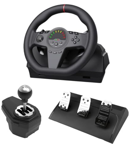 XUMIUZIY Racinghjul med Pedaler och Växelreglage, 270 Spelratt, Real Force Feedback, Drivhjulsset för PC, /3, XboxOne, S witch, X box Series X|S