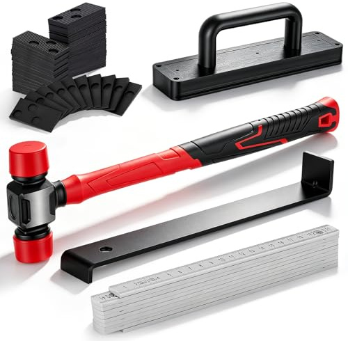 Kit de Colocación de Suelo Laminado,64pcs Herramientas para suelo laminado con cuñas, bloque de golpeo, barra de tracción, cinta métrica de doble cara para suelos laminados, de parquet y de vinilo