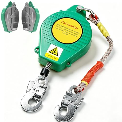 VFDZ Dispositivo Anticaduta Retrattile Certificato, 3-20m Imbracatura di Sicurezza Anticaduta, 150kg Dispositivo Sicurezza Anticaduta con Gancio Autobloccante per Tetto, Carico 150kg(Verde,5m)