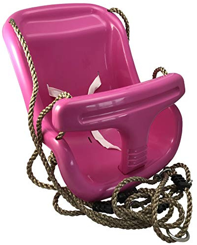 Columpio para bebé 2 en 1 rosa con cinturón de seguridad y barra de protección, columpio infantil de plástico regulable en altura para interiores y exteriores, columpio para torre de juegos y