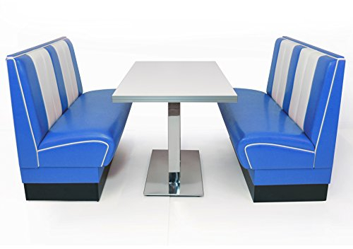 möbelland24 American Diner Set blau Viber 2X Sitzbank 120cm + Diner Tisch