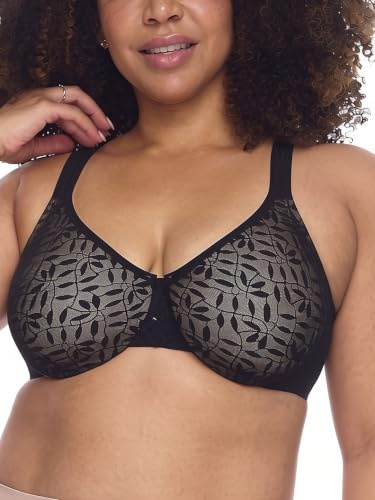Olga Women's Sheer Leaves Lace Full-Figure Full-Coverage Minimizer Bra Og35519, Rich Black/Gray Contrast, 40D