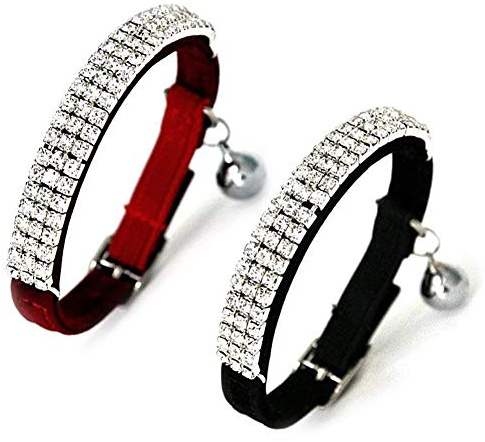 Lovely Kitten Collar, Cat Collar with Bell and Elastic Strap (Red+Black)
