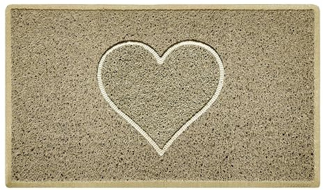 Nicoman Heart Shape Embossed Entrance Door Mat Non Slip Dirt Trapper PVC Spaghetti Mat with Rubber Base, Jet Washable Quick Drying Doormat Indoor or Outdoor - (Medium, Beige, 75 x 44cm)