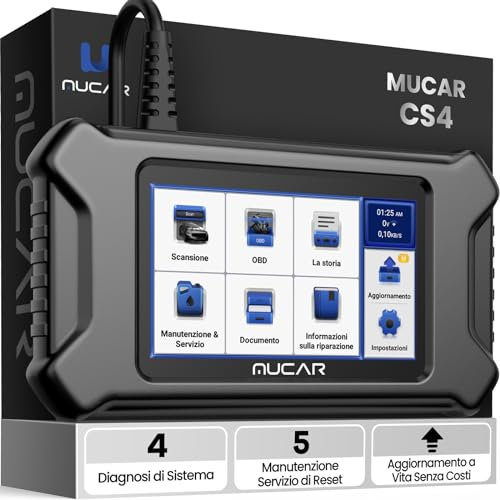 mucar CS4 OBD2 Auto Diagnostica 4 Sistemi Diagnosi (Trasmissione/Motore/ABS/SRS) odb2 Diagnostica in Italiano OBD 2 con 5 Servizio di Ripristino (Olio/EPB/SAS/TPMS/ETS) Aggiornamento WiFi
