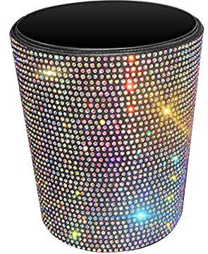 ihreesy Bling Car Garbage Trash Can, Glitter Diamond Trash Container Hanging Garbage Bin Multifunctional Organizer Storage Box Universal Dustbin, Colorful