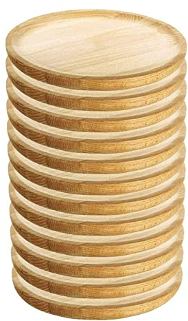 Tradineur – Pack de 12 platos de madera especial para pulpo, de 13,9 cm de diámetro y 2,1 cm de alto, vajilla madera, vajilla para comida, tabla pulpo, pizza, fuente para alimentación (12, 14 cm)
