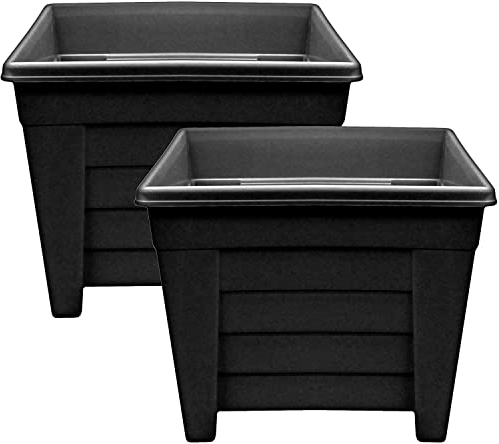 Optimal Products Long Trough/Oval/Square Plant Pot Plastic Planter Indoor Home Outdoor Garden Window Herb Flower Box (33cm Square Planter Ebony, 2)