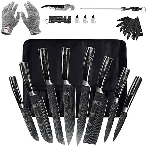 FULLHI Messer Set, 14pcs japanisches Messer Set, Mehrfarbige Deutsche Edelstahl Küchenmesser Set