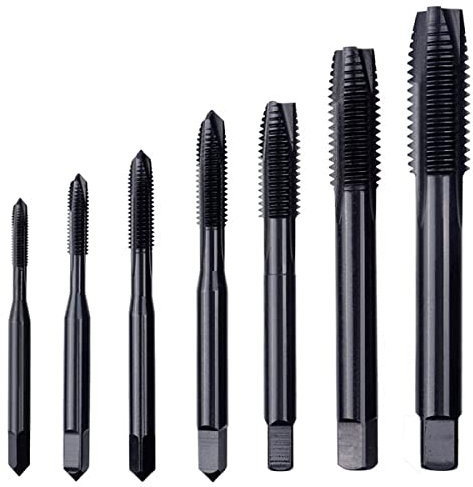 Gasea 7pcs Straight Point Tap Set Nitriding Coated HSS 6542 Metric Thread Tapping Tool Drill Bits Set M3 M4 M5 M6 M8 M10 M12