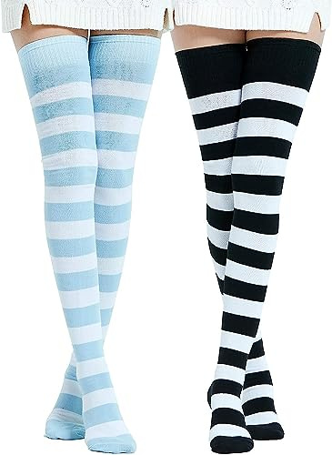 DRESHOW 2 Paires Femme Coton Extra Longues Chaussettes Hautes de Cuisse Montantes Chaussettes de Genoux para Sport Cosplay