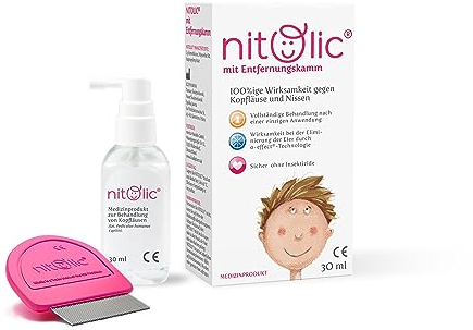 NITOLIC Läusemittel gegen Kopfläuse – 1 Anwendung reicht – Für Kinder ab 2 Jahren – Mit Läusekamm – Alternative zu Läuseshampoo – Effektiv & schonend