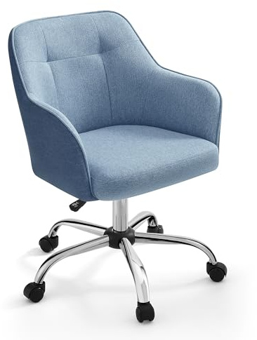 SONGMICS Office Chair, Ergonomic Swivel Desk Chair with Armrests | Vanity Chair with Wheels, Fabric, 64 x 64 x (89.5-99.5) cm, Holds 110 kg, Home Office, Misty Blue, TYRA Collection OBG019Q11
