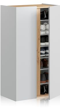 duehome | Eitan, Zapatero de 2 Puertas, Armario Zapatero, Acabado en Color Blanco Artik y Roble Nodi, Medidas: 56,5 cm (Largo) x 102 cm (Alto) x 35 cm (Fondo)
