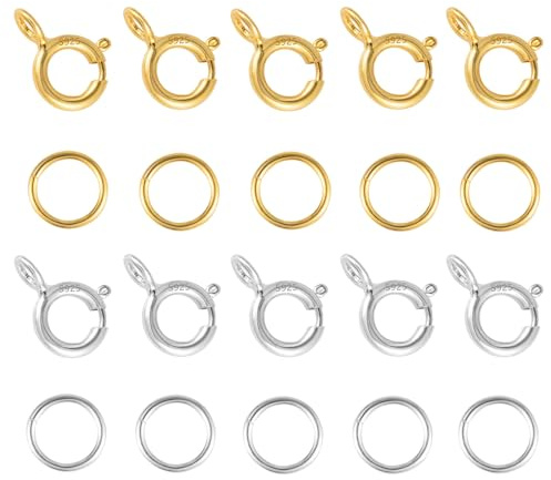 Nayyana 20 cierres de cadena de plata 925, hebilla de resorte con anillos de flexión para pulseras y collares