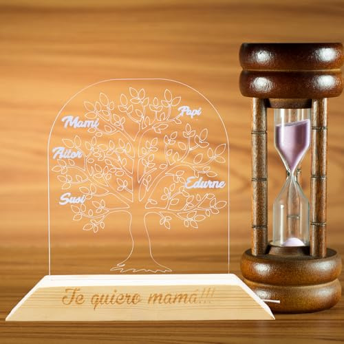 EDURAIT Lámpara LED Árbol de la Vida Personalizada – Luz Cálida y Base Grabada con Nombre o Frase – Regalo Único para Bodas, Aniversarios y Hogar