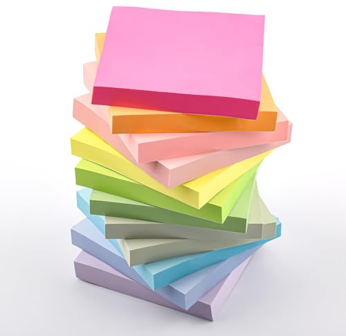 Annvchi 1200 Pcs Haftnotizen,76 mm x 76 mm,12 Farben,100 Blatt pro Farbe,Sticky Notes,Klebezettel,Einfach zu Schreiben und Aufzukleben,Wiederverwendbar,Geeignet für Zuhause, Schule und Büro