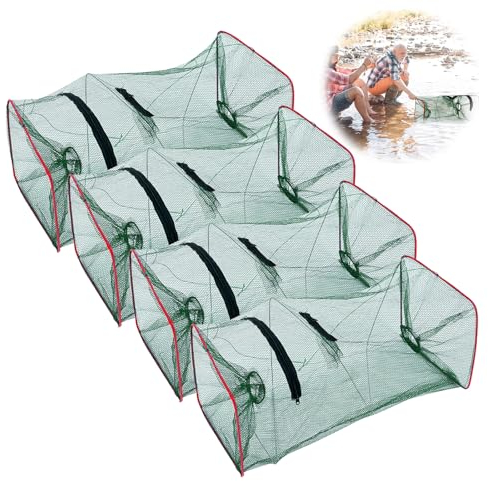 Köderfischreuse Aalreuse, 4 Stück Faltbarer Fishing Köderfischreuse 21 x 45cm, Fishing Köderfischreuse Fisch Reuse für Fischfang Fischreuse Köder Faltbare Fischfalle Krebsreuse