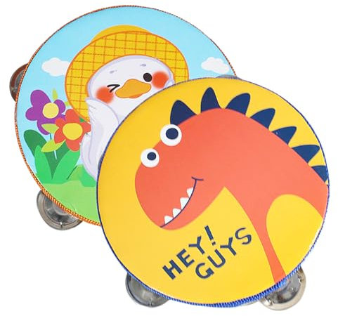 Tamburin Kinder,Zuzer 2PCS Tambourine Holz Handtrommeln 6 Zoll Handheld Tamburin,Tamburine mit Glöckchen Musikinstrumente für Kinder Baby