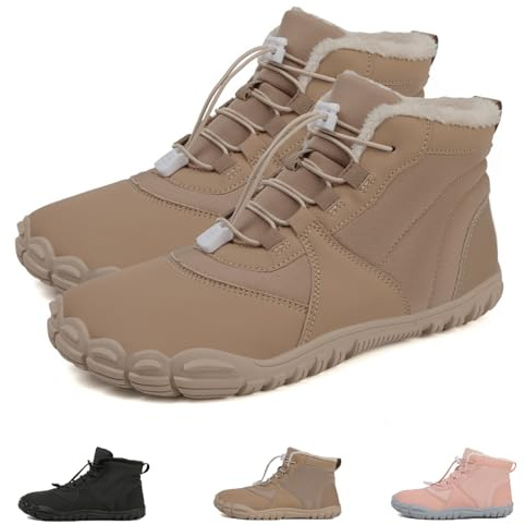 Argumub Zapatos descalzos de invierno para mujer y hombre, zapatos cálidos de invierno, botas de nieve, antideslizantes, zapatos de senderismo, 8688 Caqui, 40 EU