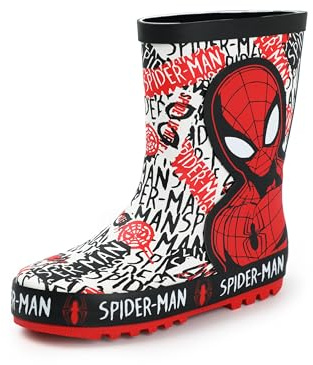 Marvel Bottes en caoutchouc rouges Spiderman Boys | Personnage Spiderman Chaussures pour enfants | Bottes de pluie super-héros Comics | Bottes Wellington imperméables pour enfants