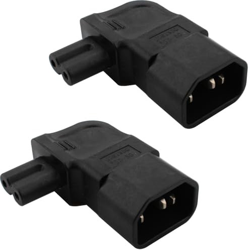 VISSQH 2 x Convertisseur de Connecteurs Adaptateur Secteur de IEC 320 mâle C14 vers Femelle C7 90 degrés Angle Droit (Noir)