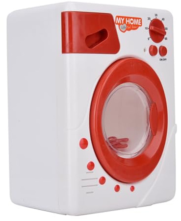 Oceanside Toy Washing Machine, Interactive Washing Machine Toy, Pretend Household Washer Furniture Dollhouse for Kids Role Play (8.46 in)