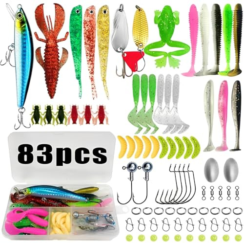 83 PCS Pike Lures, Fishing Lures Kit with Tackle Box for Bass Trout Accessories for Freshwater,Tackle Box Included Crankbaits, Hooks, Jigs and More Other Accessories, Fishing Gear Kit for Anglers
