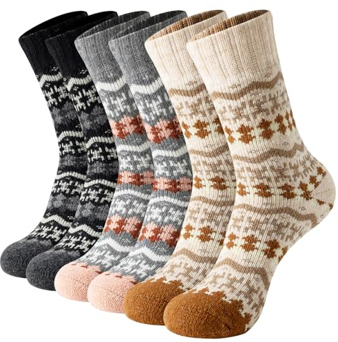 BISOUSOX Calcetines de Lana Merino Mujer Calcetines Gruesos Invierno Térmicos Para Estar en Casa Deporte Regalo para Mujer Madre 3 Pares