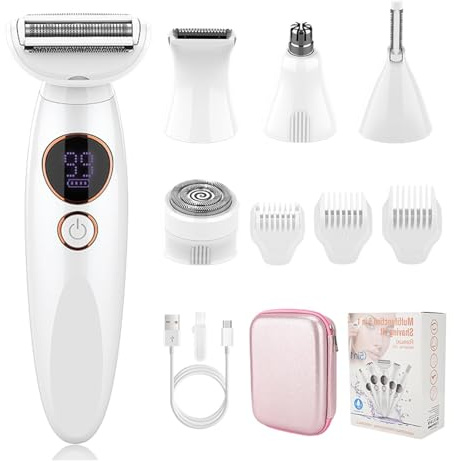 Rasoir Elios Femme 5 En 1, Multifonction Wet&Dry Rasoir Femme Electrique, Tondeuse Bikini 5 En 1 Étanche IPX7, Pour Bikini, Aisselles, Jambes, Nez
