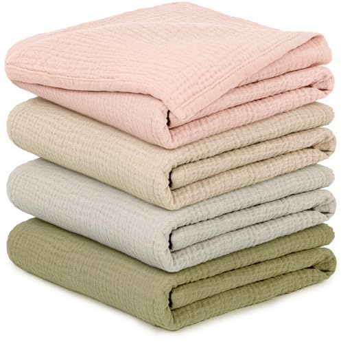Mulltücher Baby - Set med 4 Spädbarnstorkdukar i Bomull för Pojkar och Flickor, Mjuka, Andningsbara och Extremt Absorberande, Idealiska för Rengöring, Torkning och Täckning av Nyfödda, 60x60cm