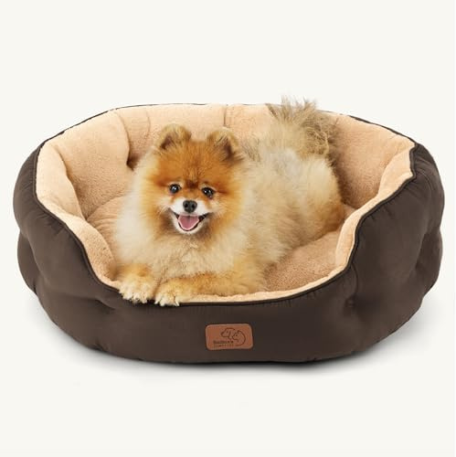 Bedsure Large Cat Beds for Indoor Cats Round Washable, 63x53cm | Dog Bed for Small Dogs with Soft Removable Cushion, Pet Bed for Small Dog and Puppy with Slip-Resistant Bottom, Brown