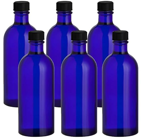 ComptoirDesBoites 6 x flacons vides en verre bleu avec bouchon noir Pharma18- Contenance 100 mL - FLF100