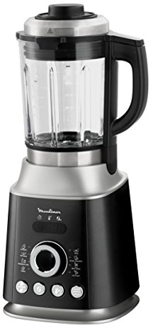 Moulinex LM962B10 Blender Chauffant Ultrablend Cook Mixeur Électrique Bol Verre Capacité 2L Soupe Coulis Compote Lait Smoothie Glace Pilée 10 Vitesses Pulse 1300W Gris et Noir [Commandes en anglais]