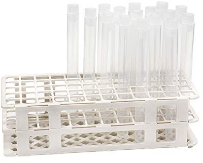 ULAB Scientific Weißer Röhrchenständer und Reagenzglas-Set aus Kunststoff, Beinhaltet 1 Stück Weißen Röhrchenständer, 60 Stück Party-Reagenzgläser aus Kunststoff, Naturfarben, UTR1015