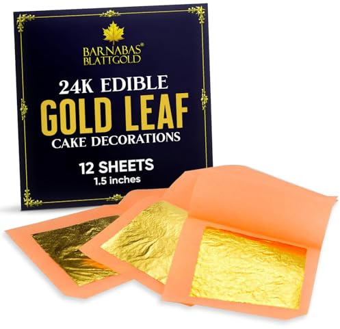 Barnabas Edible Gold Leaf 24K - Cake Decorations, Loose Gold Leaf Sheets for Cupcakes - 1.5 inches, Interleaf of 12
