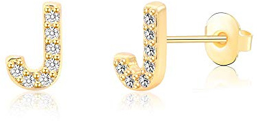 Pendientes de tuerca con letra inicial chapados en oro de 14 quilates para mujer, hipoalergénicos, sin níquel, monograma de regalo, Oro