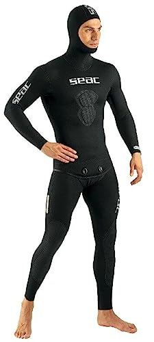 SEAC Herren Black Shark 5mm Neoprenanzug zum Tauchen, Apnoe, 5 mm, zweiteilig, mit Spaltfutter, Schwarz, L
